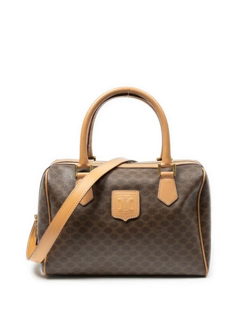 Celine Mini Boston Beige Brown Macadam Canvas